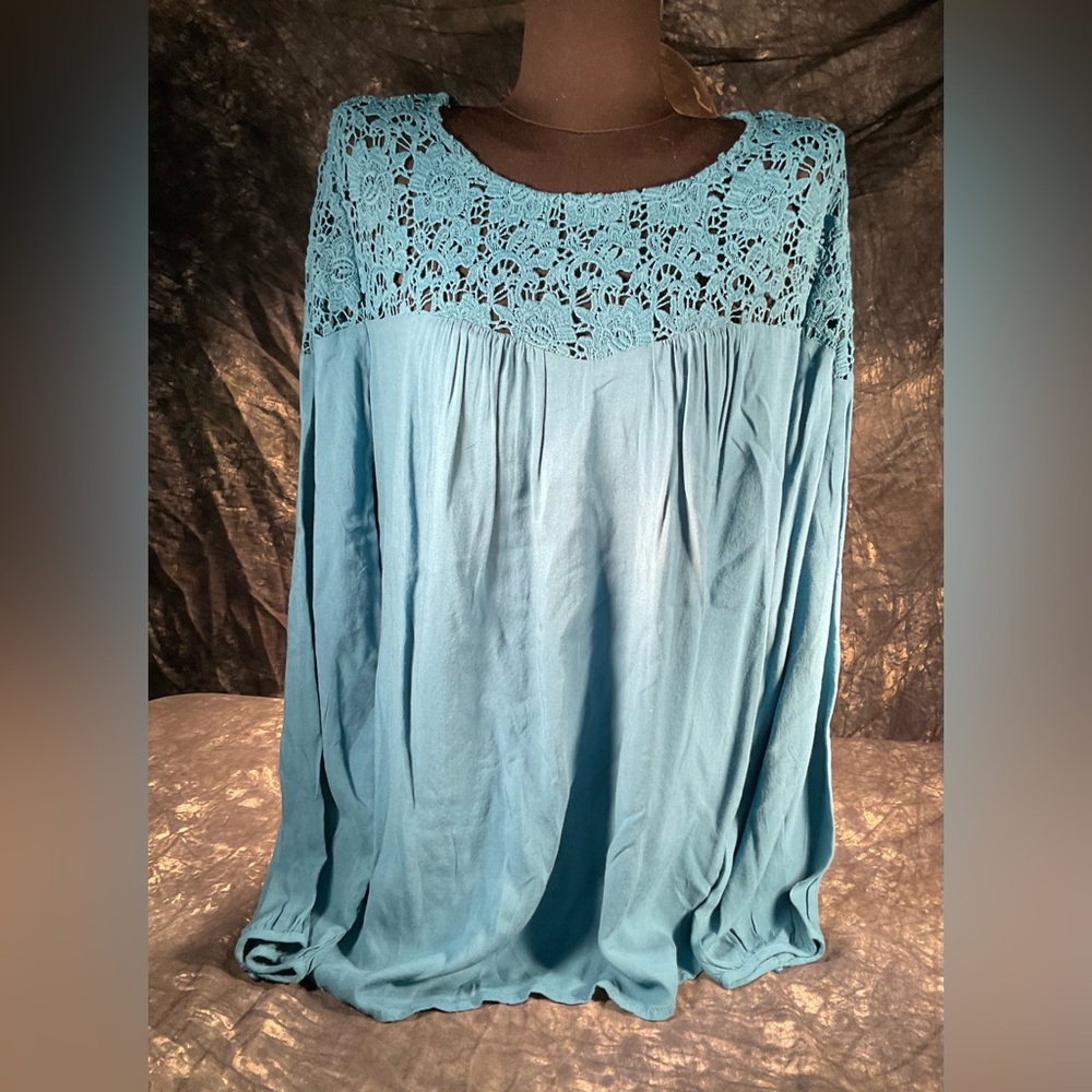Old Navy Blue Embellished Blouse with Bib Collar